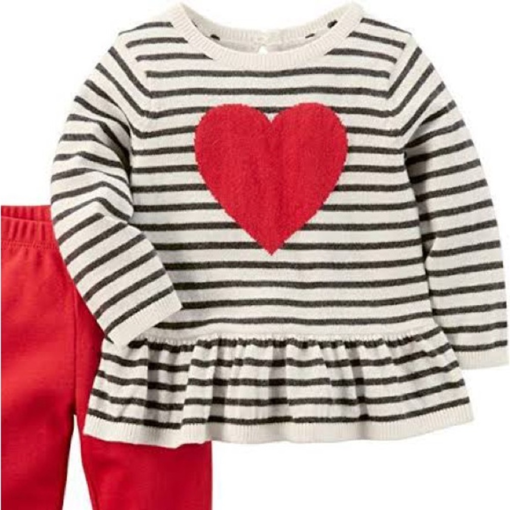 Carter's Black and White Striped Top with Red Heart